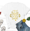 white tee gold text