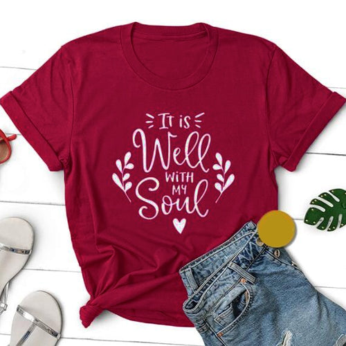 Load image into Gallery viewer, It is Well With My Soul Heart Christian Statement Shirt-unisex-wanahavit-burgundy-white text-L-wanahavit

