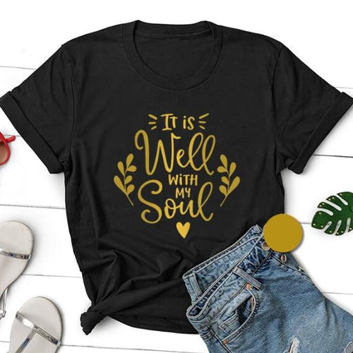 Load image into Gallery viewer, It is Well With My Soul Heart Christian Statement Shirt-unisex-wanahavit-black tee gold text-XXL-wanahavit
