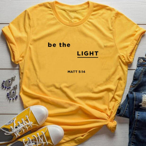 Load image into Gallery viewer, Be The Light Matt Christian Statement Shirt-unisex-wanahavit-gold tee black text-M-wanahavit
