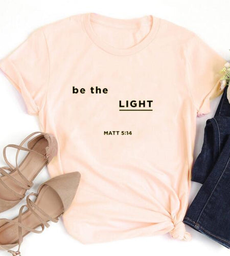 Be The Light Matt Christian Statement Shirt-unisex-wanahavit-peach tee black text-S-wanahavit