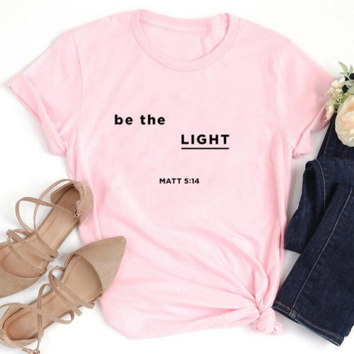 Load image into Gallery viewer, Be The Light Matt Christian Statement Shirt-unisex-wanahavit-pink tee black text-M-wanahavit
