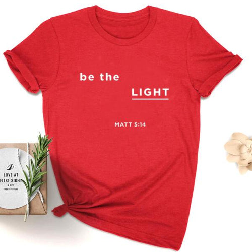 Load image into Gallery viewer, Be The Light Matt Christian Statement Shirt-unisex-wanahavit-red tee white text-S-wanahavit
