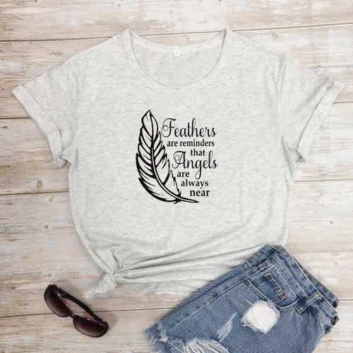 Load image into Gallery viewer, Feathers Are Reminders That Angels Are Alway Near Christian Statement Shirt-unisex-wanahavit-marble-black text-M-wanahavit
