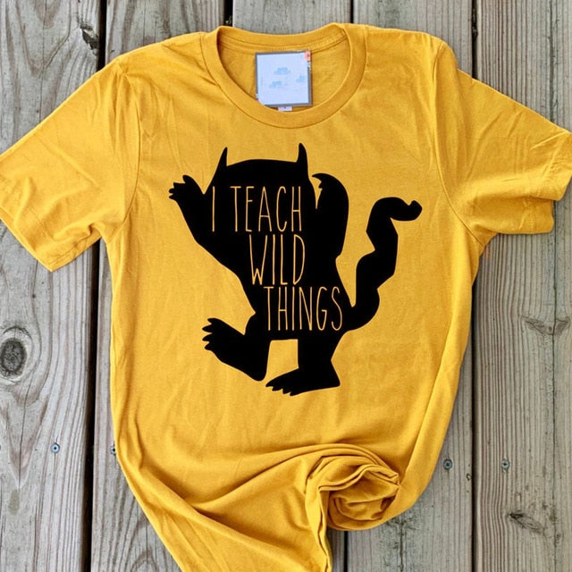 I Teach Wild Things Statement Shirt-unisex-wanahavit-gold tee black text-XL-wanahavit