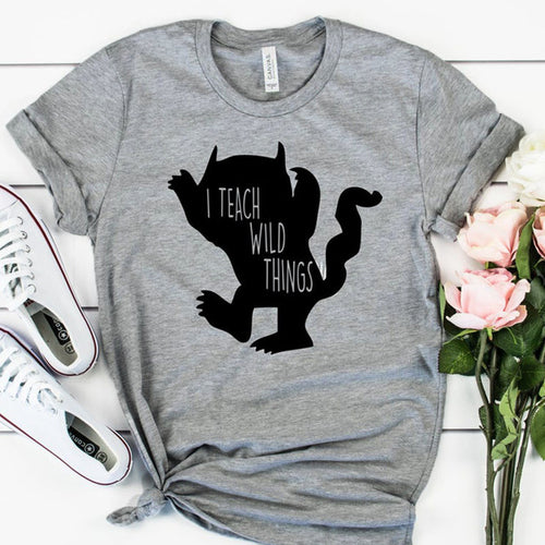 Load image into Gallery viewer, I Teach Wild Things Statement Shirt-unisex-wanahavit-gray tee black text-XXXL-wanahavit
