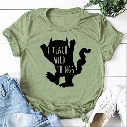 Load image into Gallery viewer, I Teach Wild Things Statement Shirt-unisex-wanahavit-olive tee black text-XXXL-wanahavit
