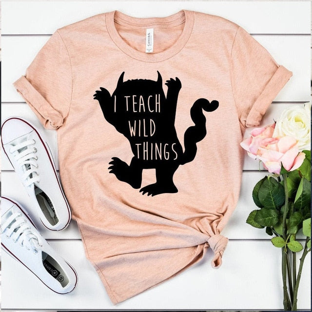 I Teach Wild Things Statement Shirt-unisex-wanahavit-peach tee black text-XL-wanahavit