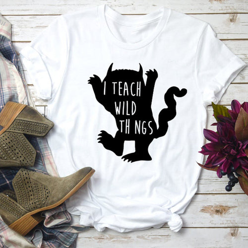 Load image into Gallery viewer, I Teach Wild Things Statement Shirt-unisex-wanahavit-white tee black text-M-wanahavit
