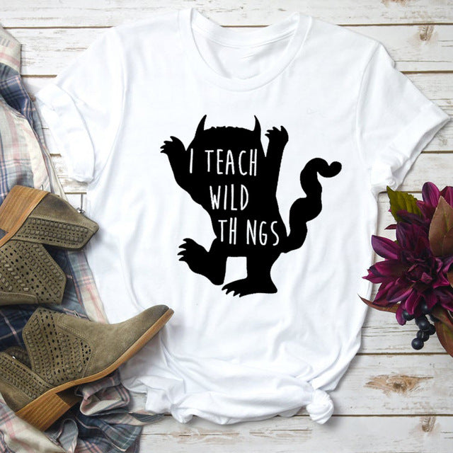 I Teach Wild Things Statement Shirt-unisex-wanahavit-white tee black text-M-wanahavit