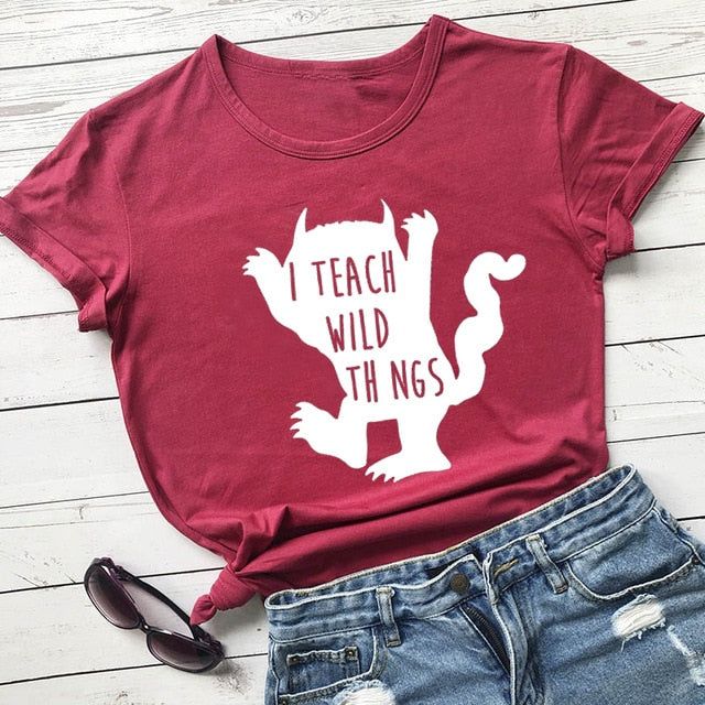 I Teach Wild Things Statement Shirt-unisex-wanahavit-burgundy-white text-M-wanahavit