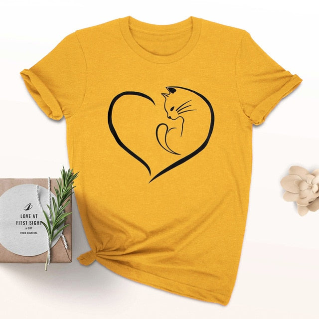 Cat Love Heart Cute Stylish Shirt-unisex-wanahavit-gold tee black text-S-wanahavit