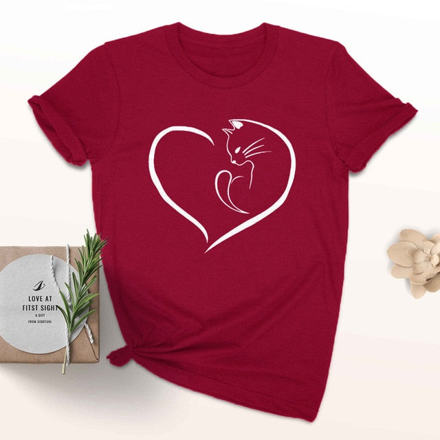 Cat Love Heart Cute Stylish Shirt-unisex-wanahavit-burgundy-white text-L-wanahavit