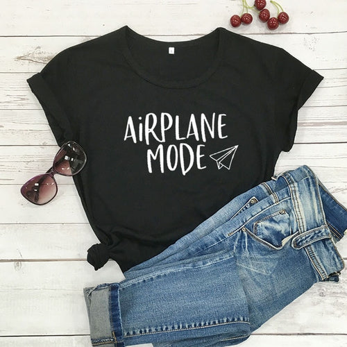 Load image into Gallery viewer, Airplane Mode Vacation Slogan Shirt-unisex-wanahavit-black tee white text-S-wanahavit
