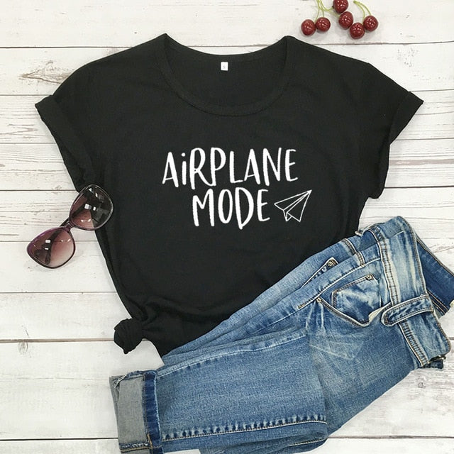 Airplane Mode Vacation Slogan Shirt-unisex-wanahavit-black tee white text-S-wanahavit