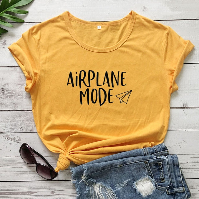 Airplane Mode Vacation Slogan Shirt-unisex-wanahavit-gold tee black text-S-wanahavit