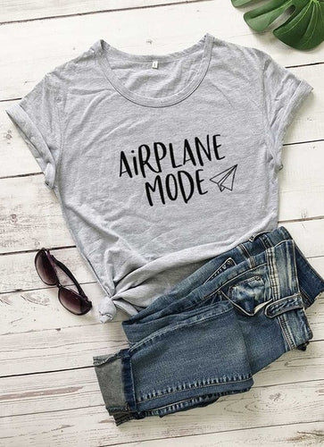 Load image into Gallery viewer, Airplane Mode Vacation Slogan Shirt-unisex-wanahavit-gray tee black text-S-wanahavit
