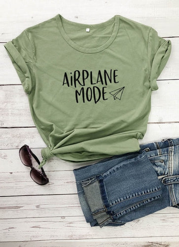Load image into Gallery viewer, Airplane Mode Vacation Slogan Shirt-unisex-wanahavit-olive tee black text-S-wanahavit
