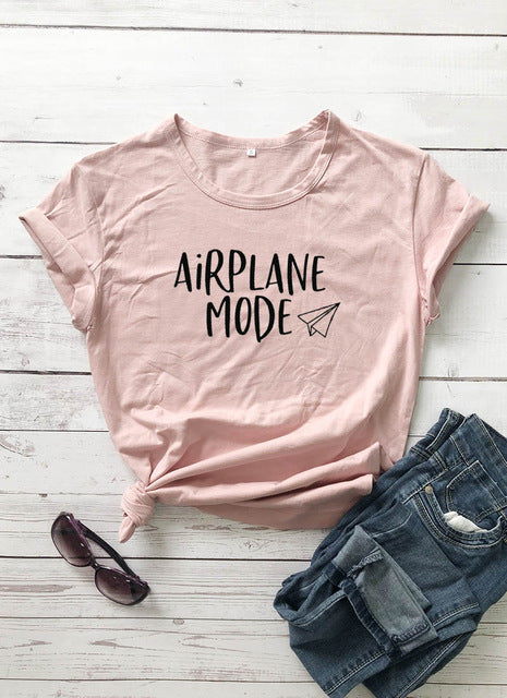Airplane Mode Vacation Slogan Shirt-unisex-wanahavit-peach tee black text-S-wanahavit