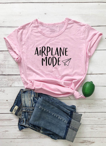 Load image into Gallery viewer, Airplane Mode Vacation Slogan Shirt-unisex-wanahavit-pink tee black text-S-wanahavit
