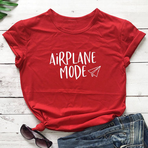 Load image into Gallery viewer, Airplane Mode Vacation Slogan Shirt-unisex-wanahavit-red tee white text-S-wanahavit
