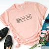 peach tee black text