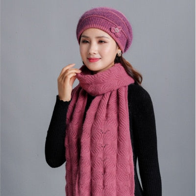 Cashmere Rabbit Beret Hat & Fashion Bow Knot Scarf-women-wanahavit-purple-Single cap-wanahavit