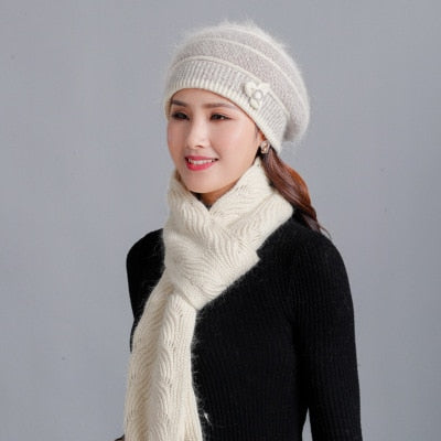 Cashmere Rabbit Beret Hat & Fashion Bow Knot Scarf-women-wanahavit-white-Single cap-wanahavit