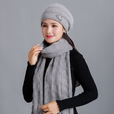 Load image into Gallery viewer, Cashmere Rabbit Beret Hat &amp; Fashion Bow Knot Scarf-women-wanahavit-gray-Single cap-wanahavit
