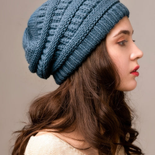 Load image into Gallery viewer, Slouchy Fleece Lining Casual Warm Knitted Winter Beanie-unisex-wanahavit-Navy Blue-wanahavit
