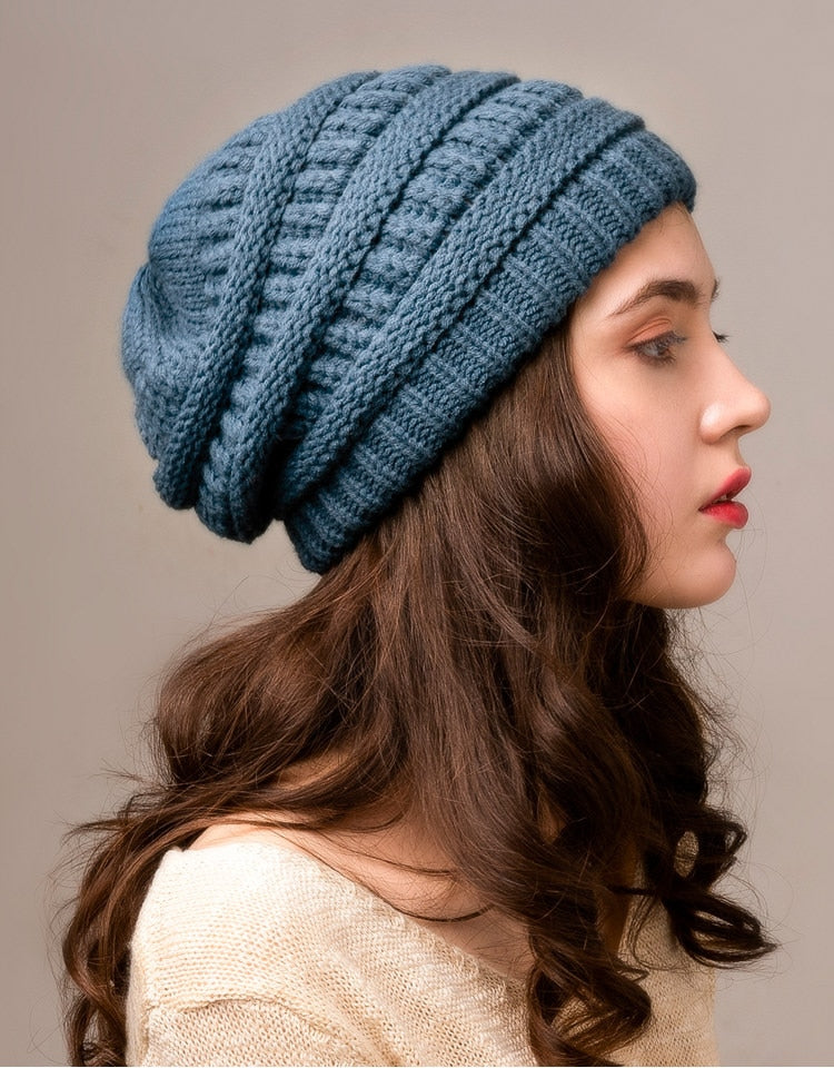 Slouchy Fleece Lining Casual Warm Knitted Winter Beanie-unisex-wanahavit-Navy Blue-wanahavit