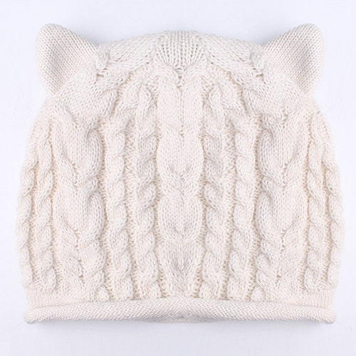 Cute Cat Ear Rabbit Fur Casual Warm Knitted Winter Beanie-women-wanahavit-milk white-wanahavit