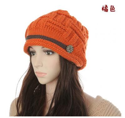 Load image into Gallery viewer, Cabled Checker Pattern Casual Warm Knitted Winter Beanie Cap-women-wanahavit-Orange-wanahavit
