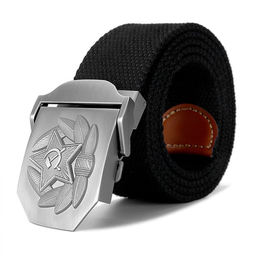 Load image into Gallery viewer, High Quality Belt 3D Soviet Cap Badge Design Canvas Belt-men-wanahavit-Black-130cm-wanahavit
