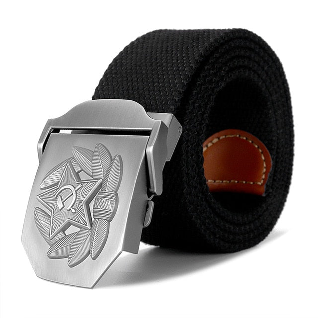 High Quality Belt 3D Soviet Cap Badge Design Canvas Belt-men-wanahavit-Black-130cm-wanahavit