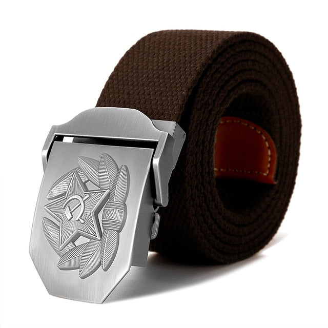 High Quality Belt 3D Soviet Cap Badge Design Canvas Belt-men-wanahavit-Coffee-130cm-wanahavit