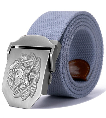 High Quality Belt 3D Soviet Cap Badge Design Canvas Belt-men-wanahavit-Light Gray-130cm-wanahavit