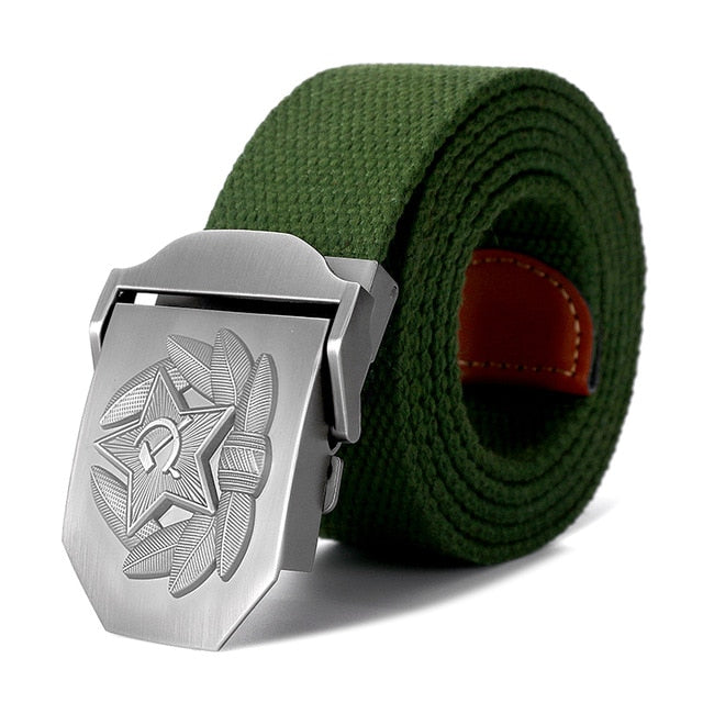 High Quality Belt 3D Soviet Cap Badge Design Canvas Belt-men-wanahavit-Army Green-130cm-wanahavit