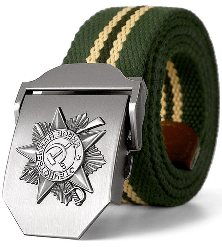 3D Great Soviet Patriotic War Memorial Canvas Belt-men-wanahavit-Green Stripes-110CM-wanahavit