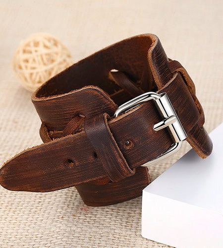 Genuine Leather CrissCross Alloy Clasp Adjustable Bracelet-unisex-wanahavit-wanahavit