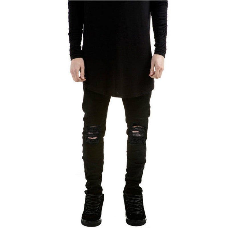 Distressed Ripped Slim Fit Pants-men-wanahavit-Black-28-wanahavit
