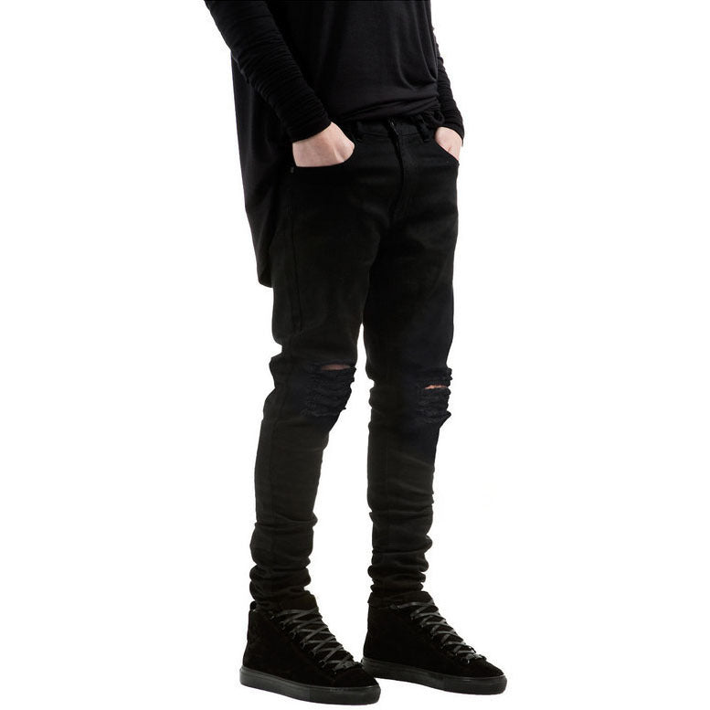 Distressed Ripped Slim Fit Pants-men-wanahavit-Black-28-wanahavit