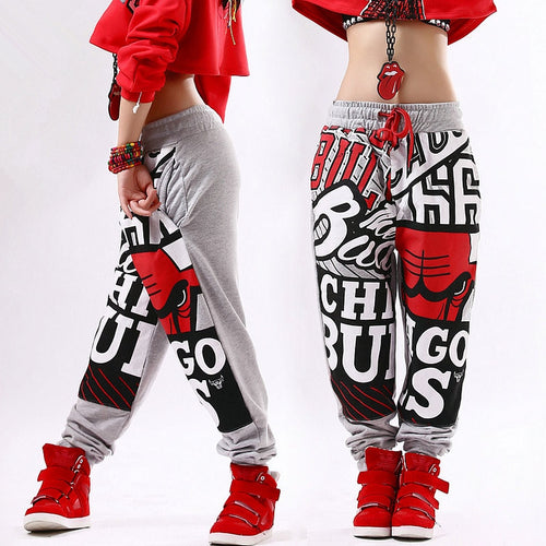 Load image into Gallery viewer, NBA Chicago Bulls Printed Hip Hop Dance Loose Harem Pants-women-wanahavit-Grey-M-wanahavit
