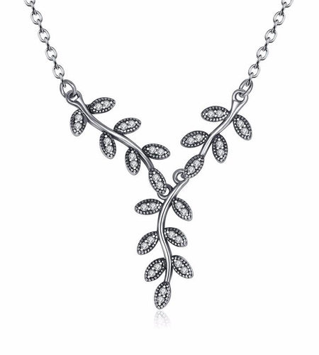 925 Sterling Silver Sparkling Leaves Necklace-women-wanahavit-wanahavit