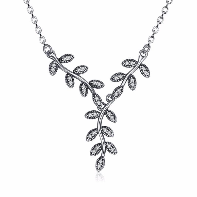 925 Sterling Silver Sparkling Leaves Necklace-women-wanahavit-wanahavit