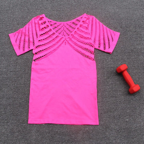 Load image into Gallery viewer, Quick Dry Hollow Fitness Tee-women fitness-wanahavit-Pink-S-wanahavit
