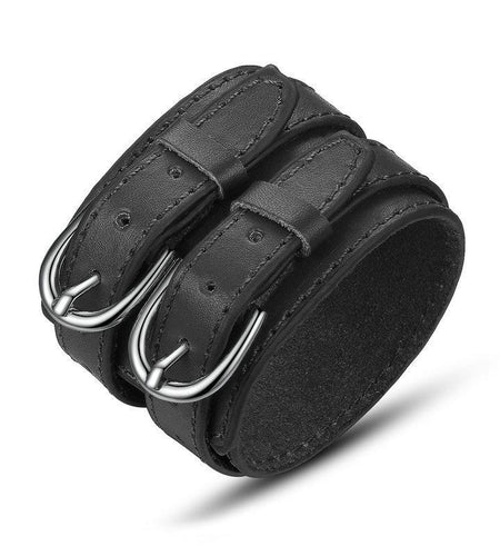 Fashion Vintage Punk Double Belt Leather Wide Bracelet-unisex-wanahavit-Black-wanahavit