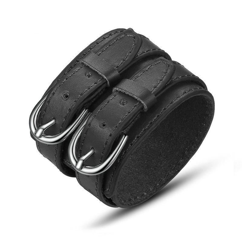 Fashion Vintage Punk Double Belt Leather Wide Bracelet-unisex-wanahavit-Black-wanahavit