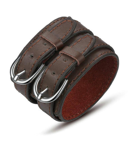 Fashion Vintage Punk Double Belt Leather Wide Bracelet-unisex-wanahavit-Brown-wanahavit