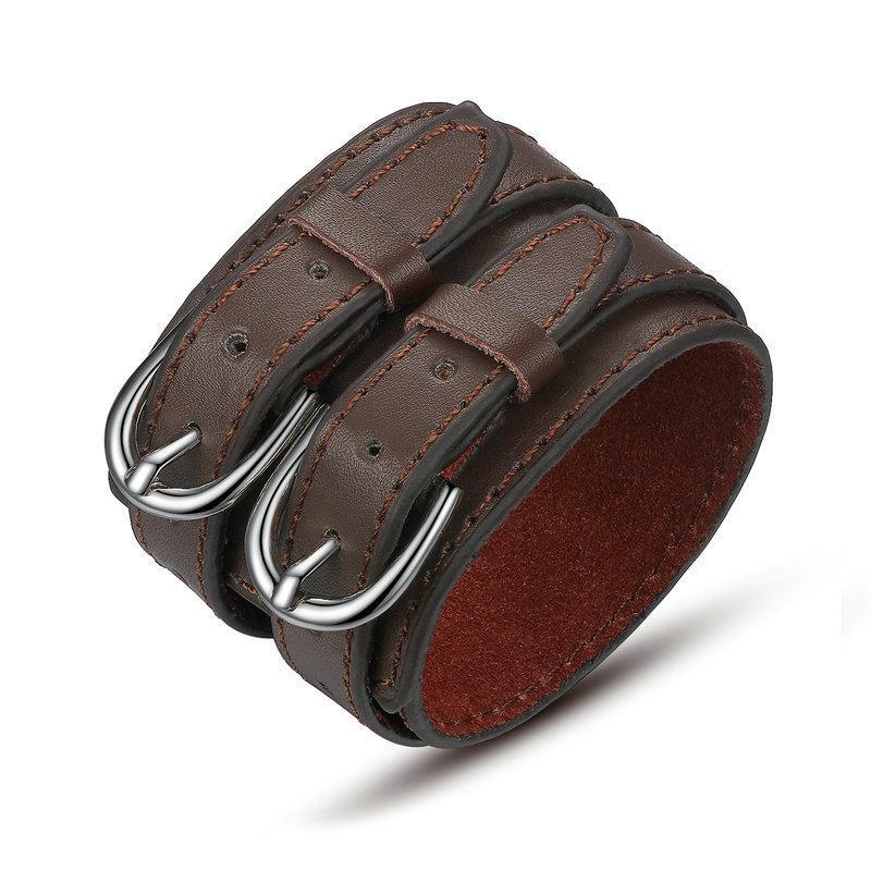 Fashion Vintage Punk Double Belt Leather Wide Bracelet-unisex-wanahavit-Brown-wanahavit